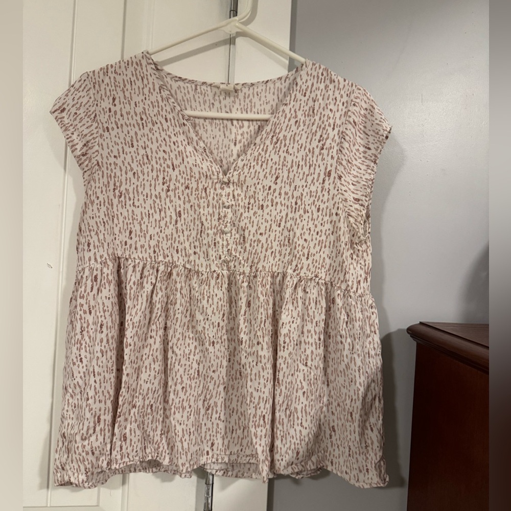 Caslon Cream and Mauve babydoll Blouse